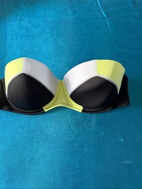 Victoria's Secret Strapless Colorblock Bandeau — Black, White & Neon Yellow